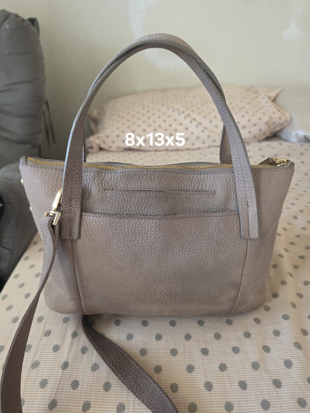 Hammitt Taupe Pebbled Leather Handbag Crossbody Bag with Gold Hardware - Picture 4 of 16